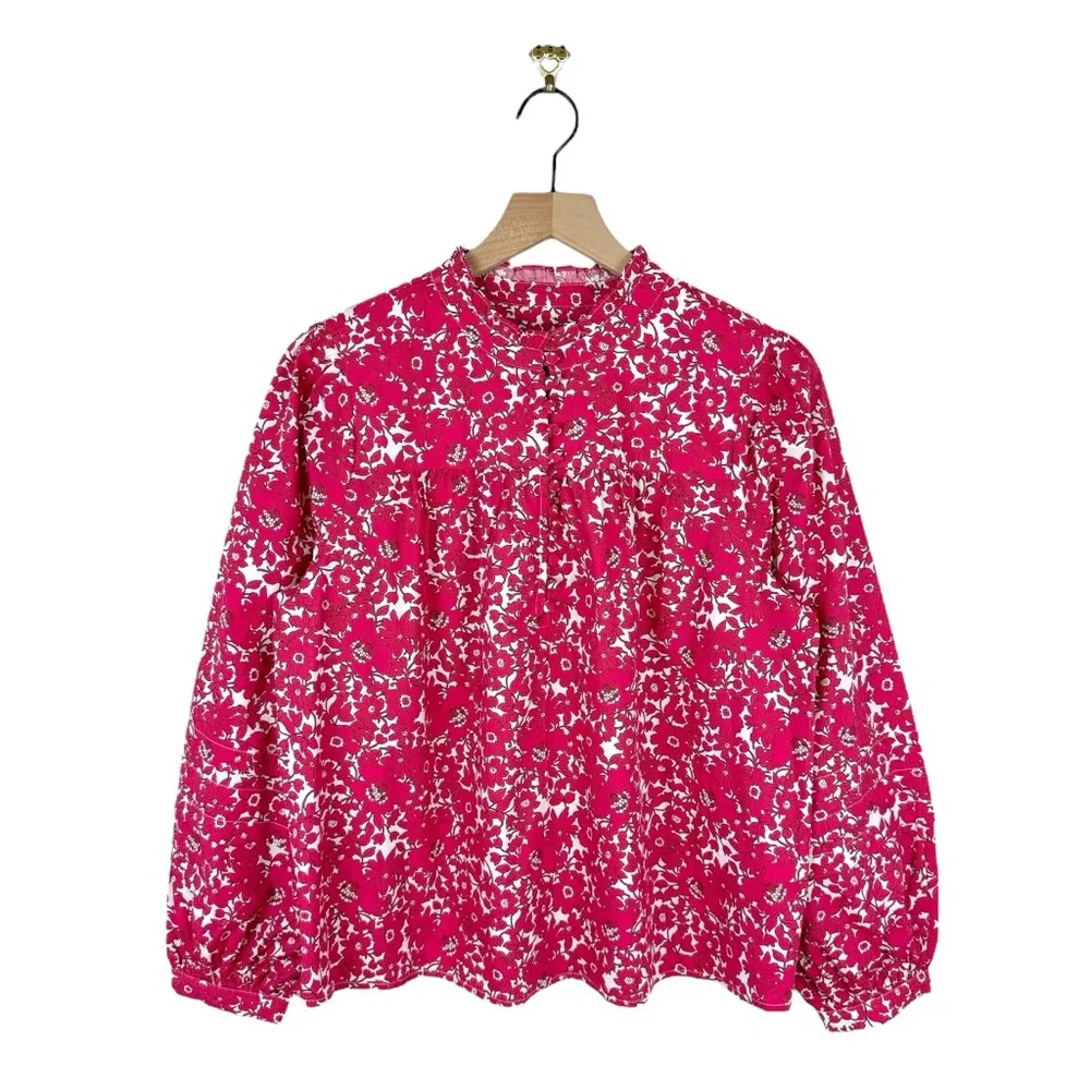 J. Crew Floral Popover Blouse Blushing Meadow Sz S NWT